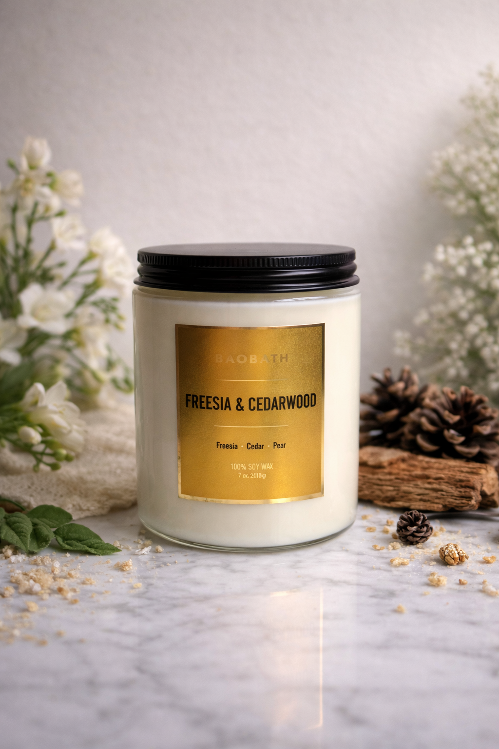 Baobath mała świeca sojowa Freesia & Cedarwood