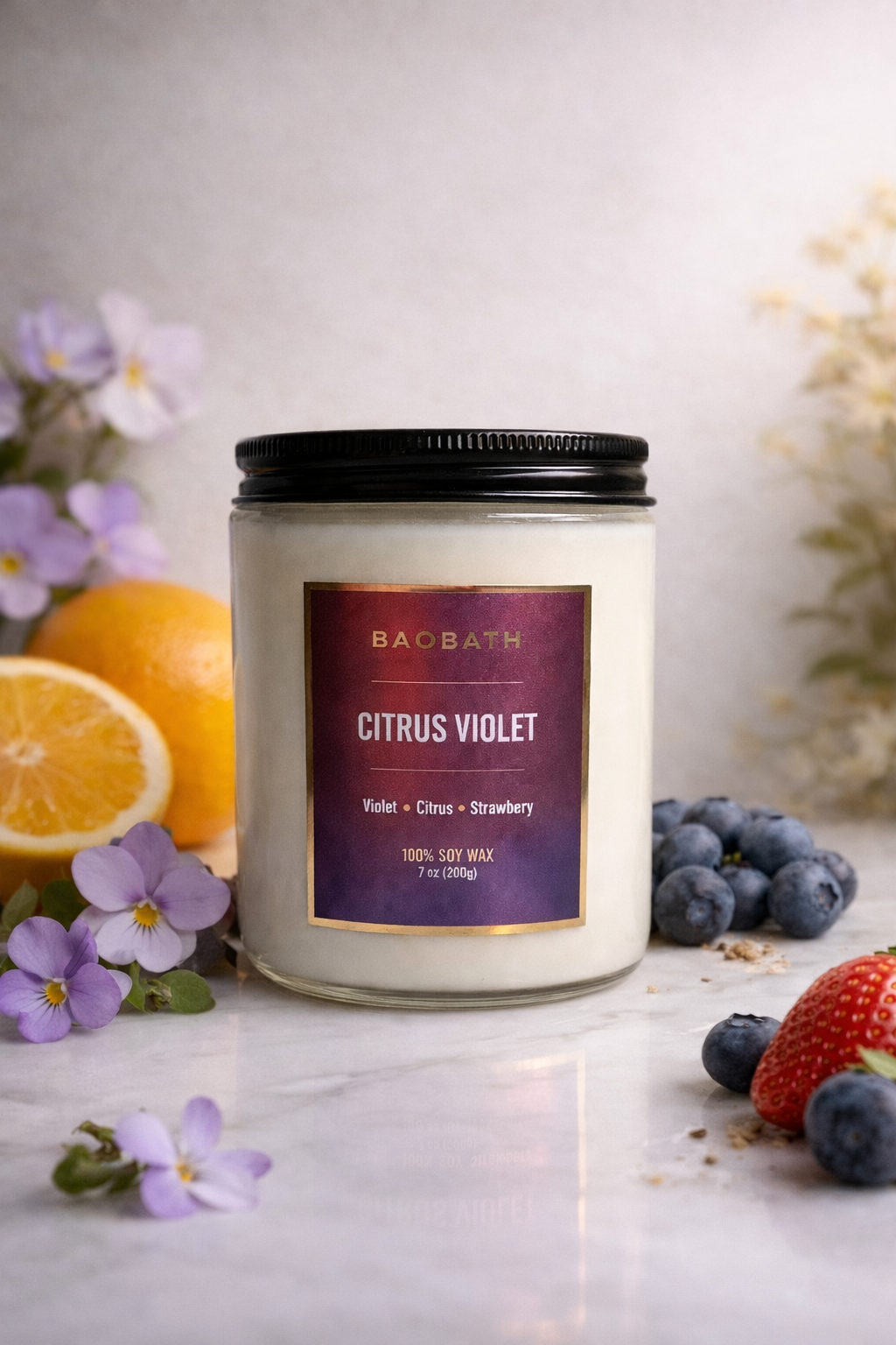 Baobath mała świeca sojowa Citrus & Violet