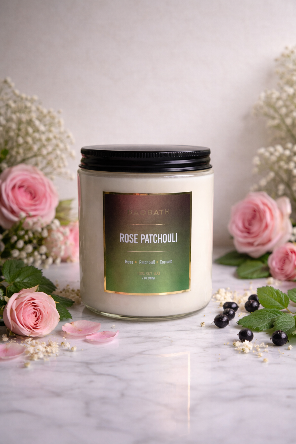 Baobath mała świeca sojowa Rose & Patchouli