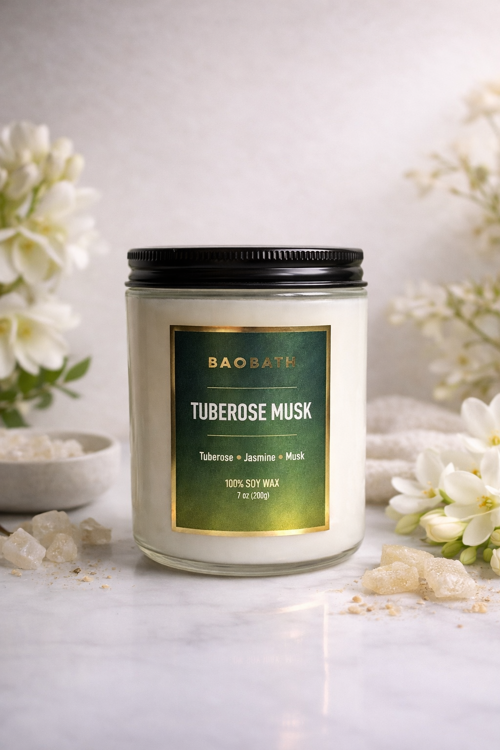 Baobath mała świeca sojowa Tuberose & Musk