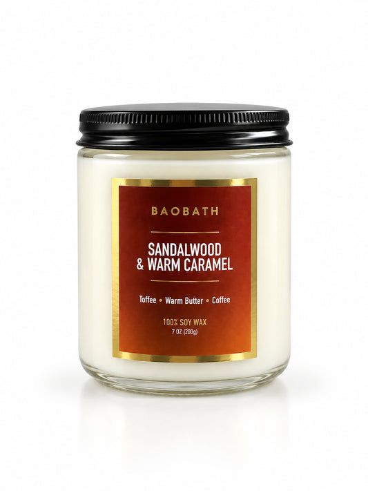 Baobath mała świeca sojowa Sandalwood & Warm Caramel